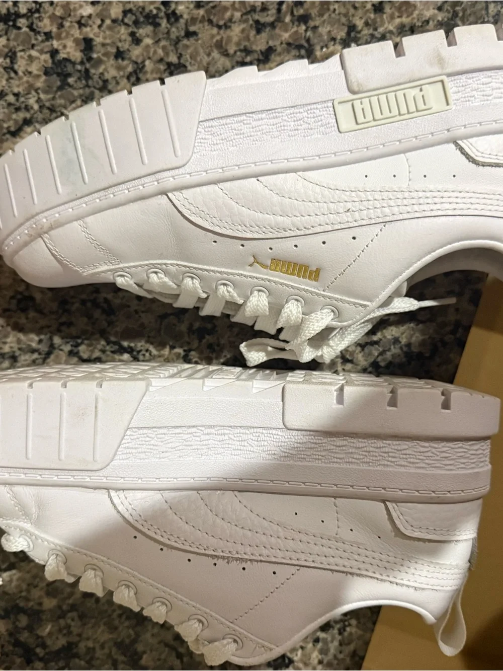 PUMA White Women's Platform Sneakers with Gold Logo